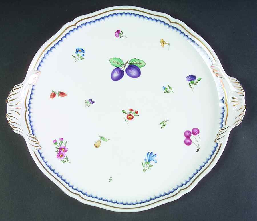 Italian Fruits (Antico Doccia) Handled Cake Plate by Ginori 1735-1