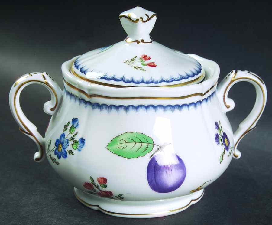 Italian Fruits (Antico Doccia) Oversize Sugar Bowl & Lid by Ginori 1735-1