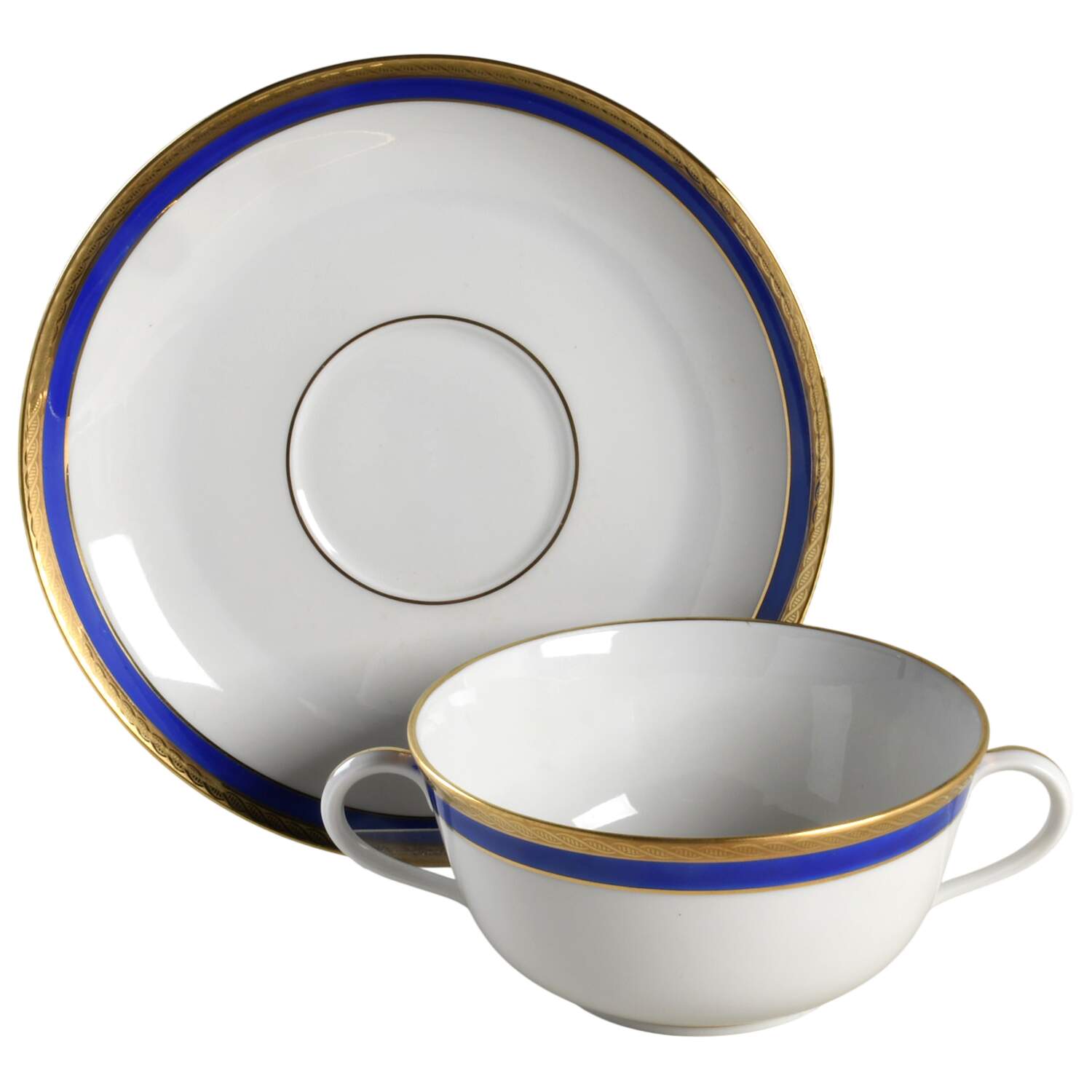 Palermo Blue Flat Cream Soup Bowl & Saucer Set by Ginori 1735-1