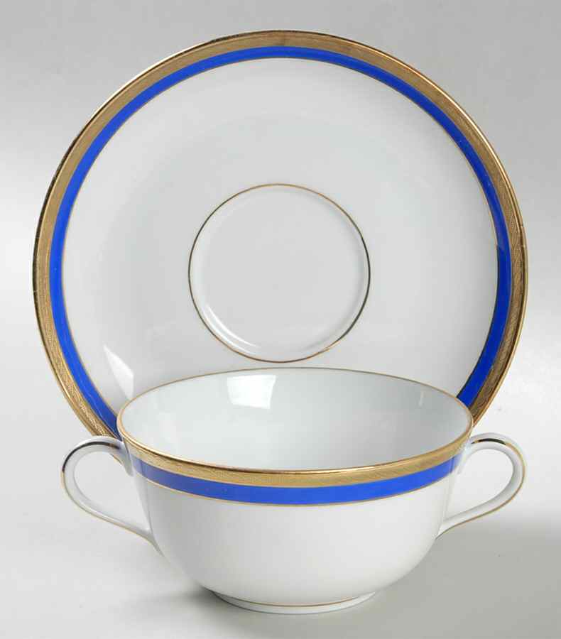 Palermo Blue Flat Cream Soup Bowl & Saucer Set by Ginori 1735-1