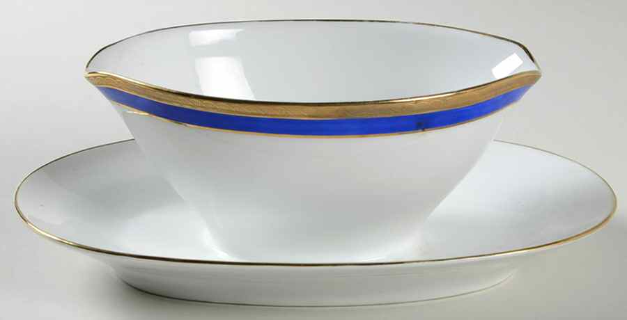 Palermo Blue Gravy Boat with Attached Underplate by Ginori 1735-1