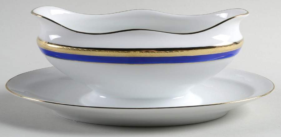 Palermo Blue Gravy Boat with Attached Underplate by Ginori 1735-1