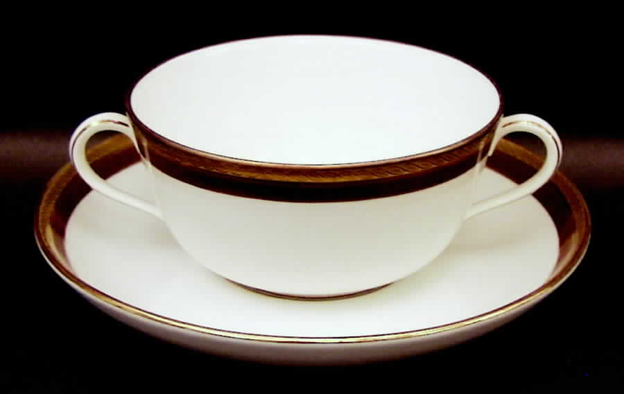 Palermo Brown Flat Cream Soup Bowl & Saucer Set by Ginori 1735-1