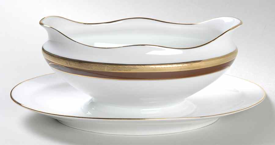 Palermo Brown Gravy Boat with Attached Underplate by Ginori 1735-1