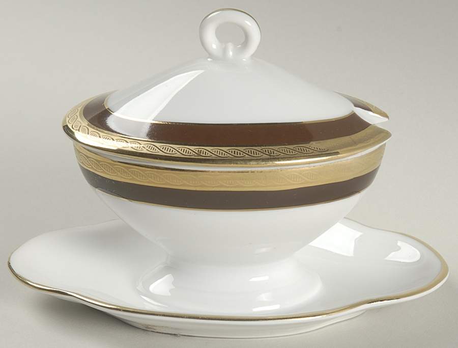 Palermo Brown Oval Mustard W/Lid & Attached Underplate by Ginori 1735-1