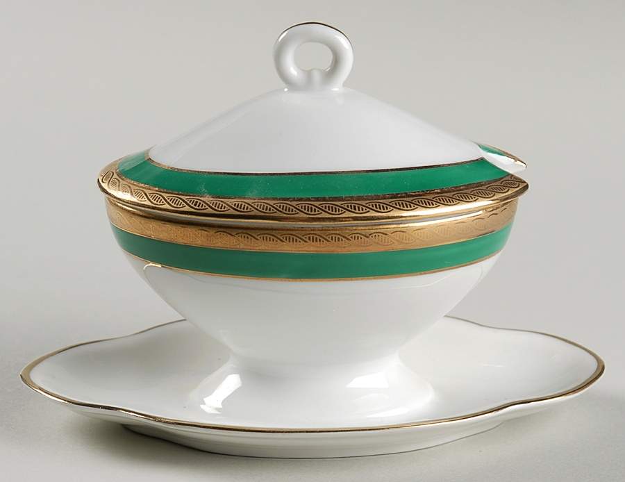 Palermo Green Oval Mustard W/Lid & Attached Underplate by Ginori 1735-1