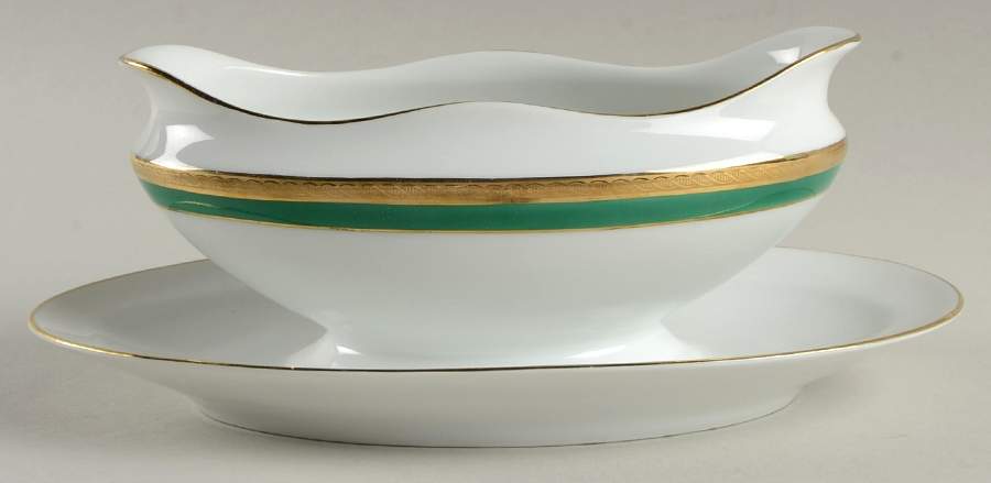 Palermo Green Gravy Boat with Attached Underplate by Ginori 1735-1