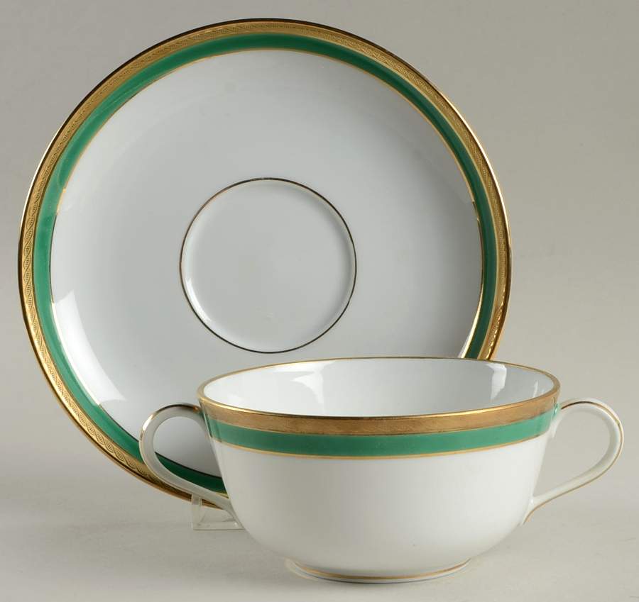Palermo Green Flat Cream Soup Bowl & Saucer Set by Ginori 1735-1