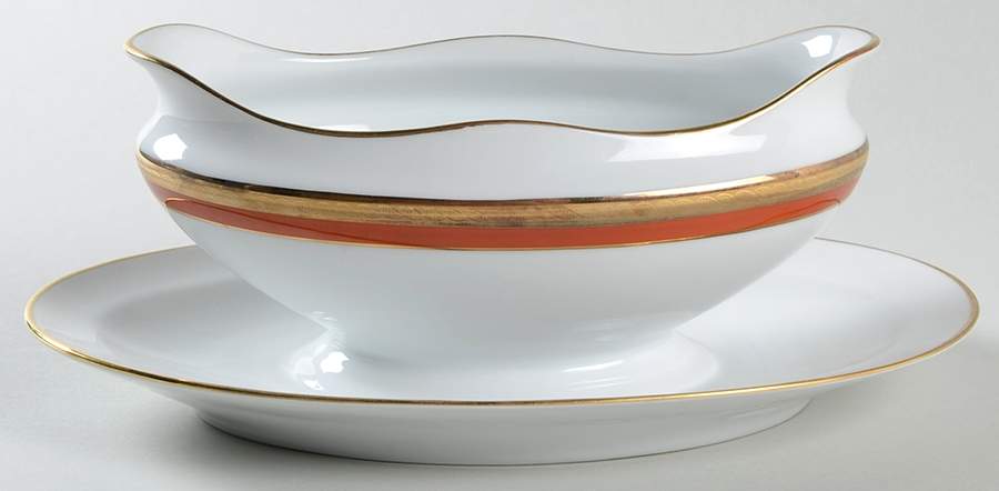 Palermo Rust (Red) Gravy Boat with Attached Underplate by Ginori 1735-1