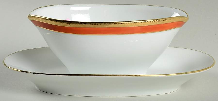 Palermo Rust (Red) Gravy Boat with Attached Underplate by Ginori 1735-1