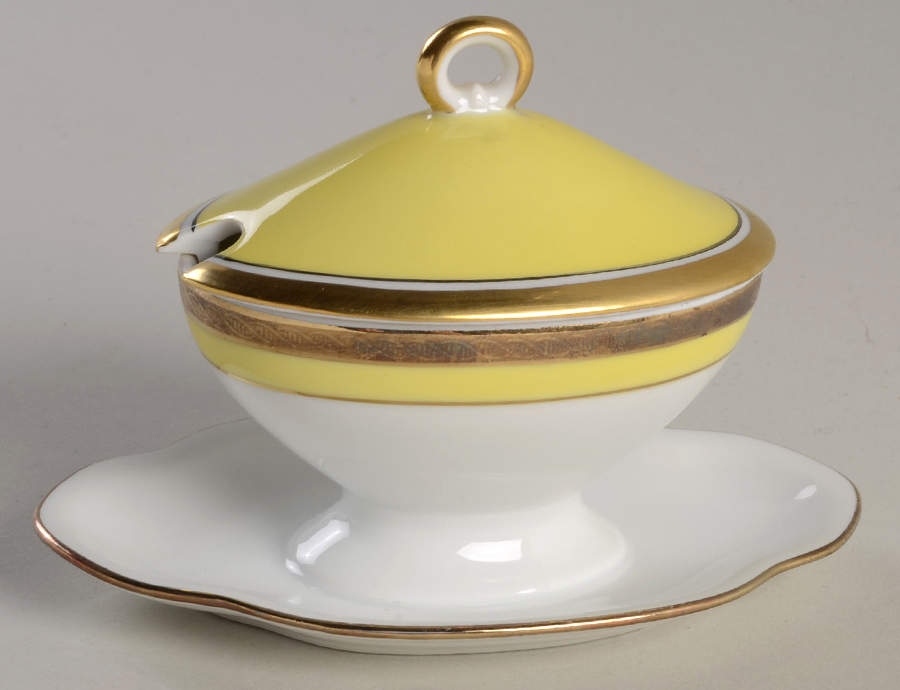 Palermo Yellow Oval Mustard W/Lid & Attached Underplate by Ginori 1735-1