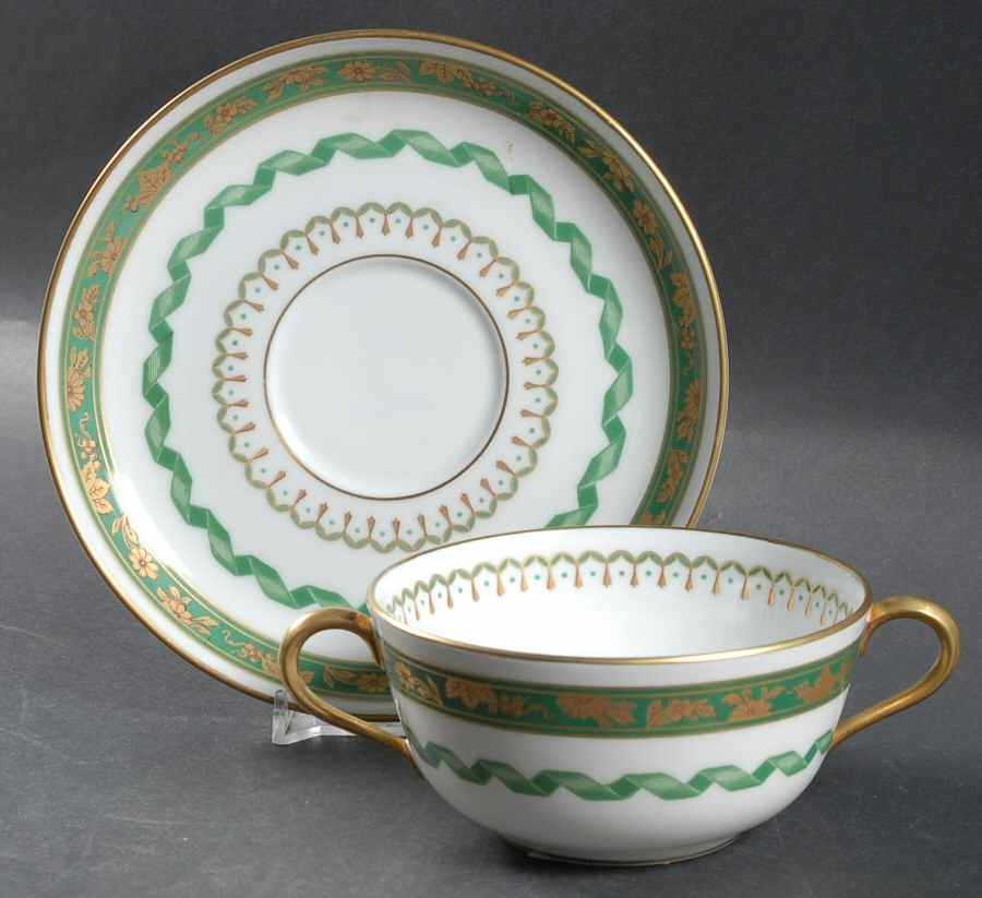 Pincio Green Flat Cream Soup Bowl & Saucer Set by Ginori 1735-1