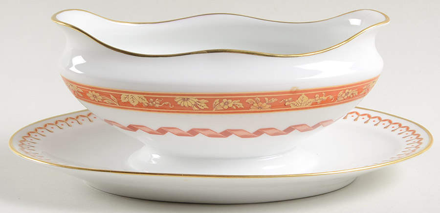 Pincio Red Gravy Boat with Attached Underplate by Ginori 1735-1