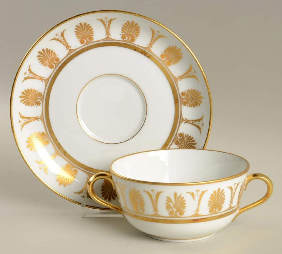 Pompei Gold Flat Cream Soup Bowl & Saucer Set by Ginori 1735-1