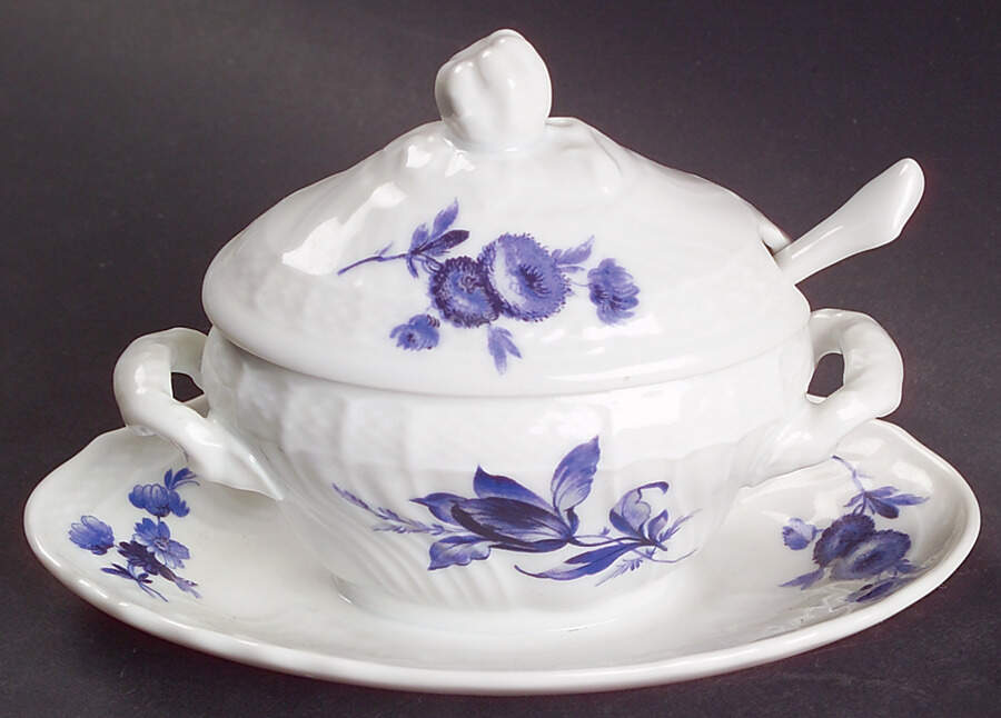 Portofino Oval Mustard w/Lid, Attached Underplate & Spoon by Ginori 1735-1