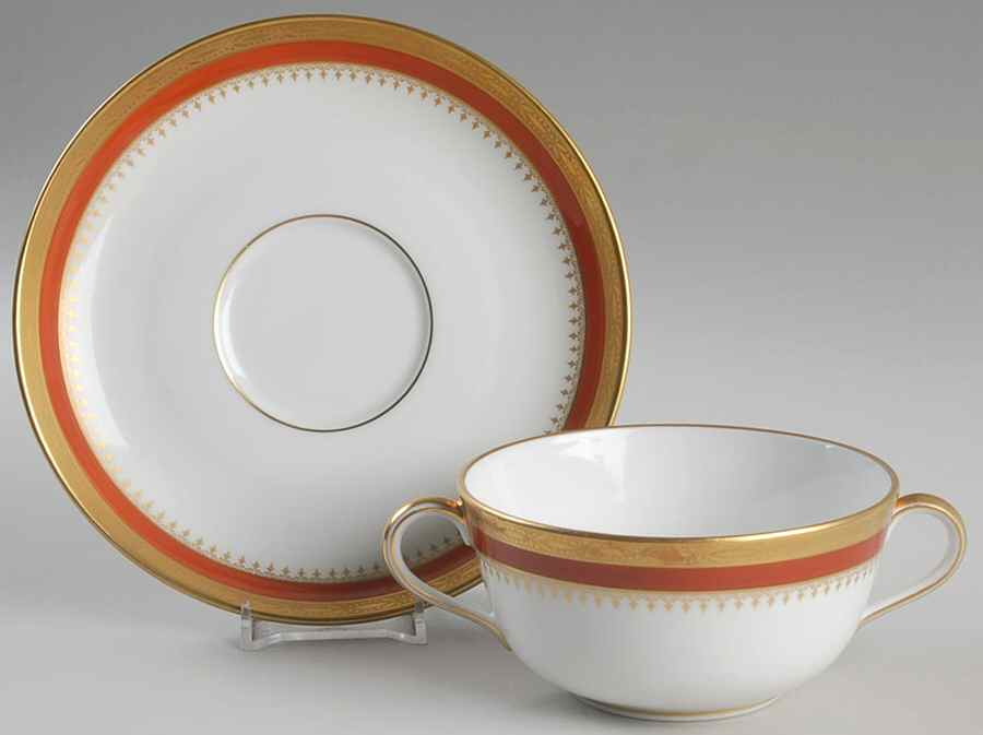 Regal Orange Flat Cream Soup Bowl & Saucer Set by Ginori 1735-1