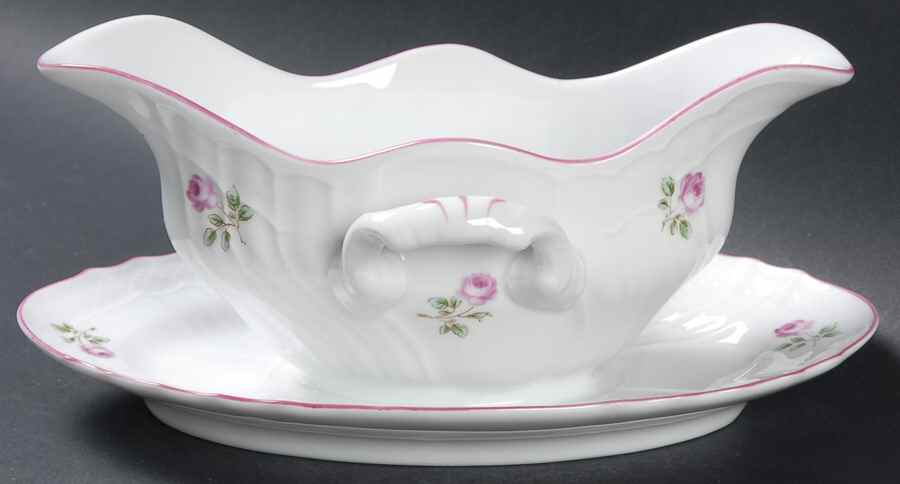 Roselline Gravy Boat with Attached Underplate by Ginori 1735-1