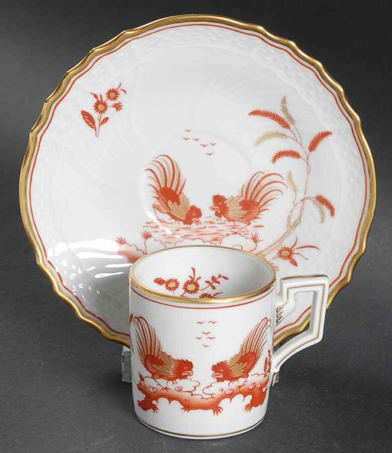 Siena Rust (Scalloped, Vecchio Ginori) Flat Demitasse Cup & Saucer Set by Ginori 1735-1