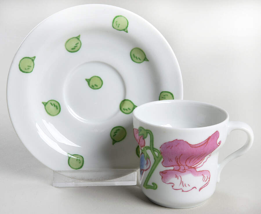 Sweet Pea Flat Demitasse Cup & Saucer Set by Ginori 1735-1