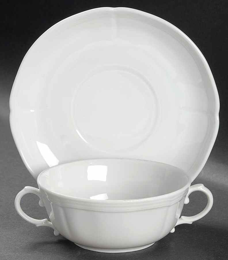 White Antico Doccia Flat Cream Soup Bowl & Saucer Set by Ginori 1735-1