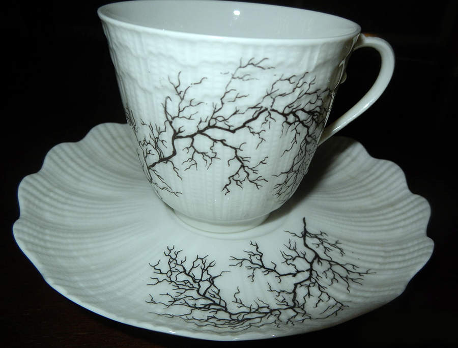 Black Coral Flat Demitasse Cup & Saucer Set by Giraud China-1