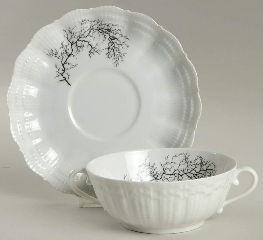 Black Coral Flat Cream Soup Bowl & Saucer Set by Giraud China-1