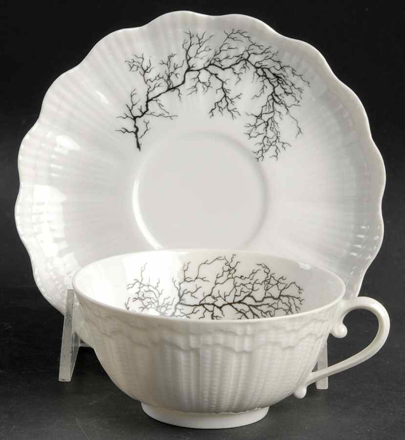 Black Coral Flat Cup & Saucer Set by Giraud China-1