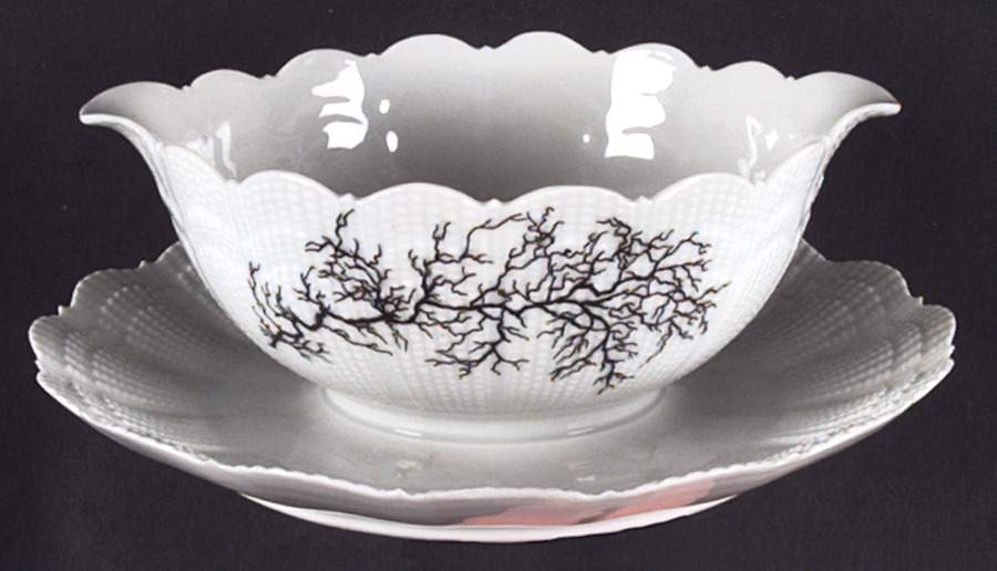 Black Coral Gravy Boat with Attached Underplate by Giraud China-1