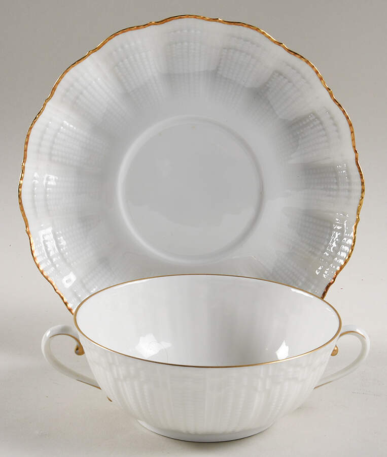 Gold Corail Flat Cream Soup Bowl & Saucer Set by Giraud China-1
