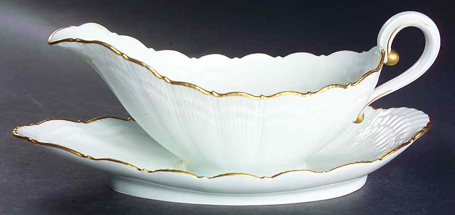 Gold Corail Gravy Boat with Attached Underplate by Giraud China-1
