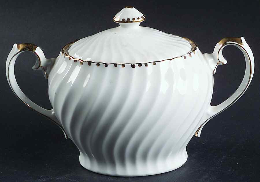 Old Grecian Flute Gold (Gold Dots On Edge) Sugar Bowl & Lid by Gladstone-1