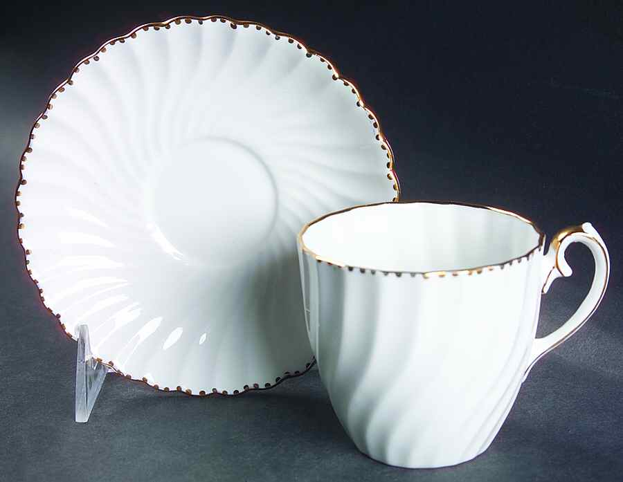 Old Grecian Flute Gold (Gold Dots On Edge) Flat Cup & Saucer Set by Gladstone-1