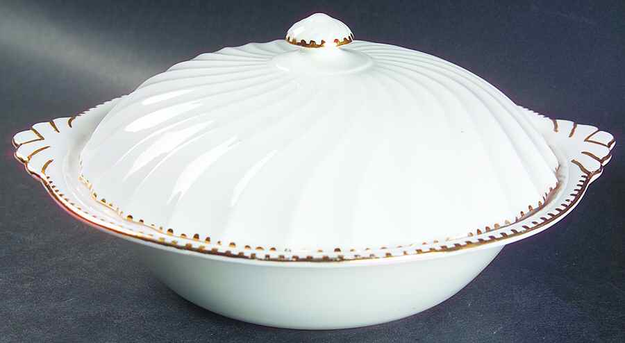 Old Grecian Flute Gold (Gold Dots On Edge) Round Covered Vegetable by Gladstone-1