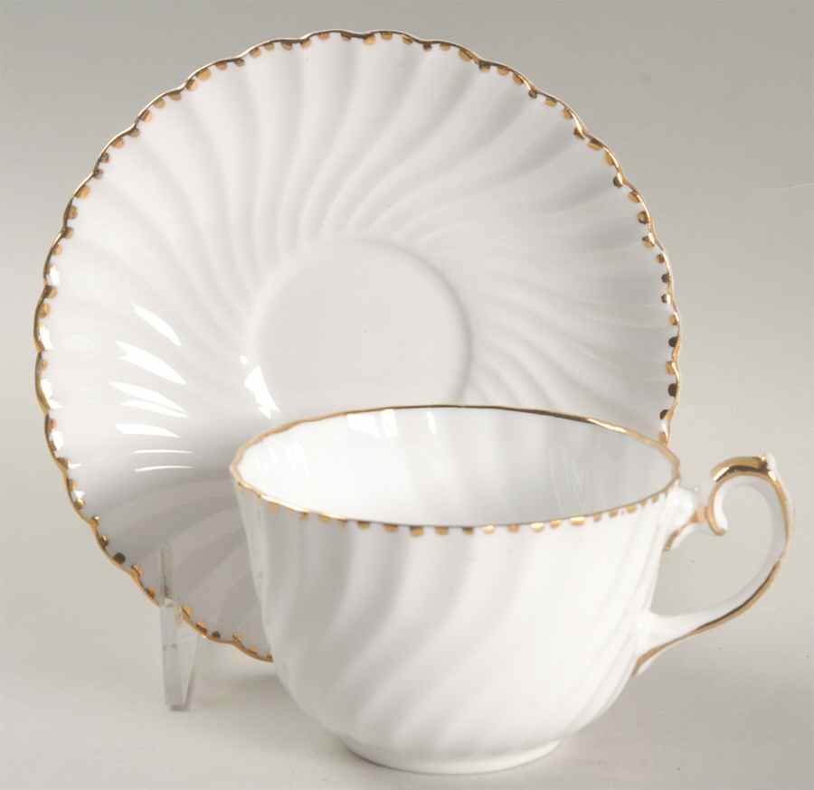 Old Grecian Flute Gold (Gold Dots On Edge) Flat Cup & Saucer Set by Gladstone-1