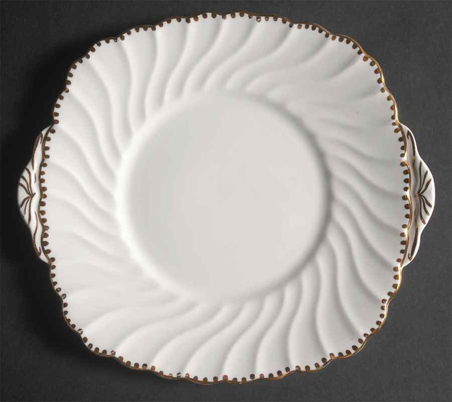 Old Grecian Flute Gold (Gold Dots On Edge) Square Handled Cake Plate by Gladstone-1