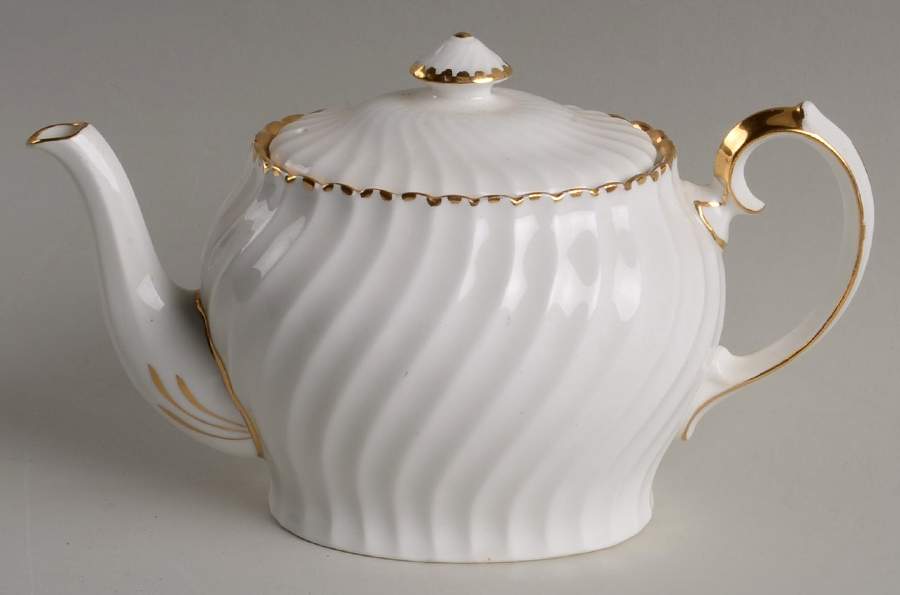 Old Grecian Flute Gold (Gold Dots On Edge) Small Teapot & Lid by Gladstone-1