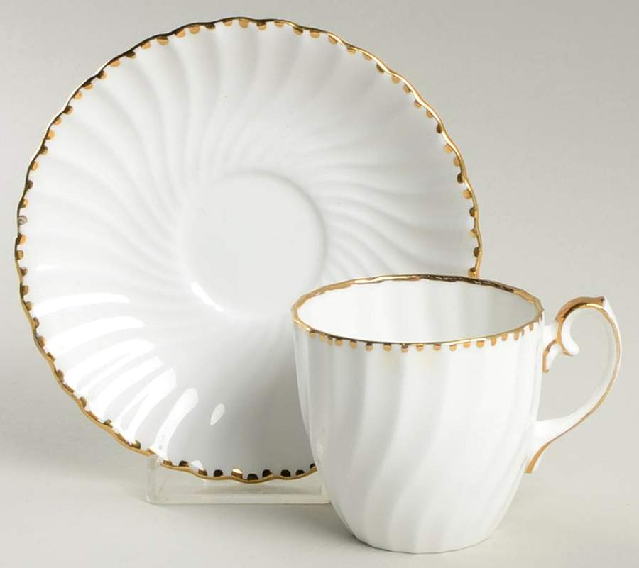 Old Grecian Flute Gold (Gold Dots On Edge) Flat Demitasse Cup & Saucer Set by Gladstone-1