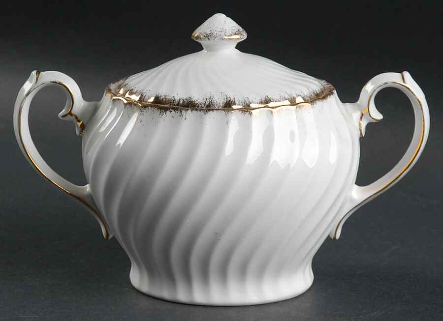 Old Grecian Flute Gold (Sprayed Gold Edge) Sugar Bowl & Lid by Gladstone-1