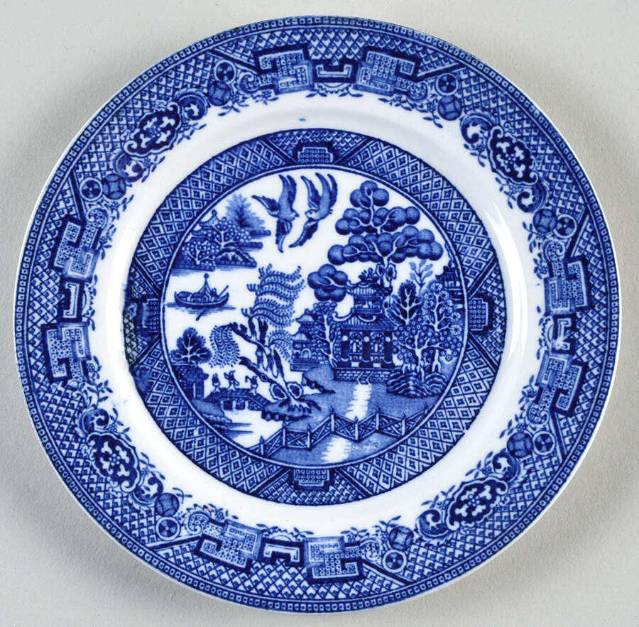 Willow Blue Bread & Butter Plate by Globe Pottery (England)-1