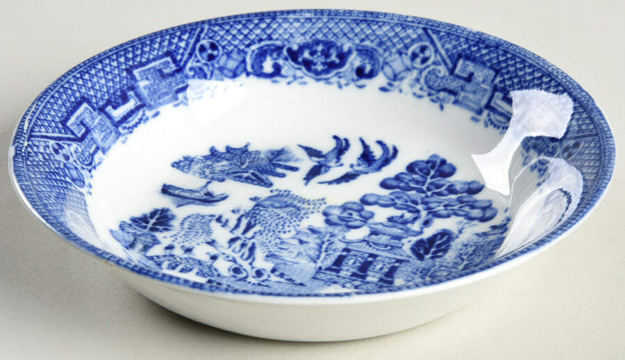 Willow Blue Fruit/Dessert (Sauce) Bowl by Globe Pottery (England)-1