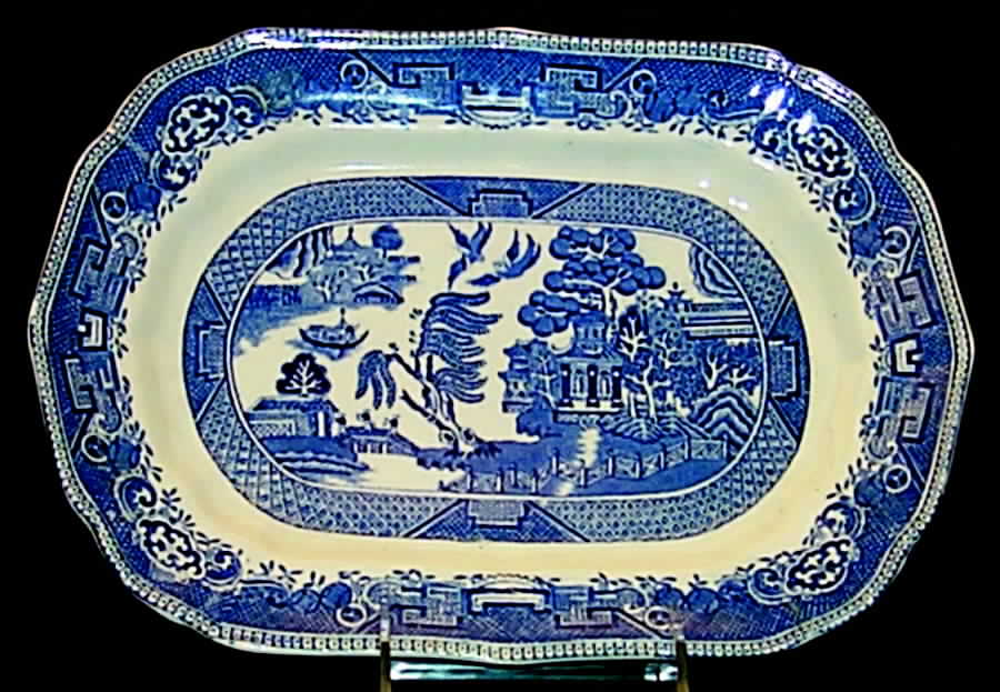 Willow Blue 12" Oval Serving Platter by Globe Pottery (England)-1