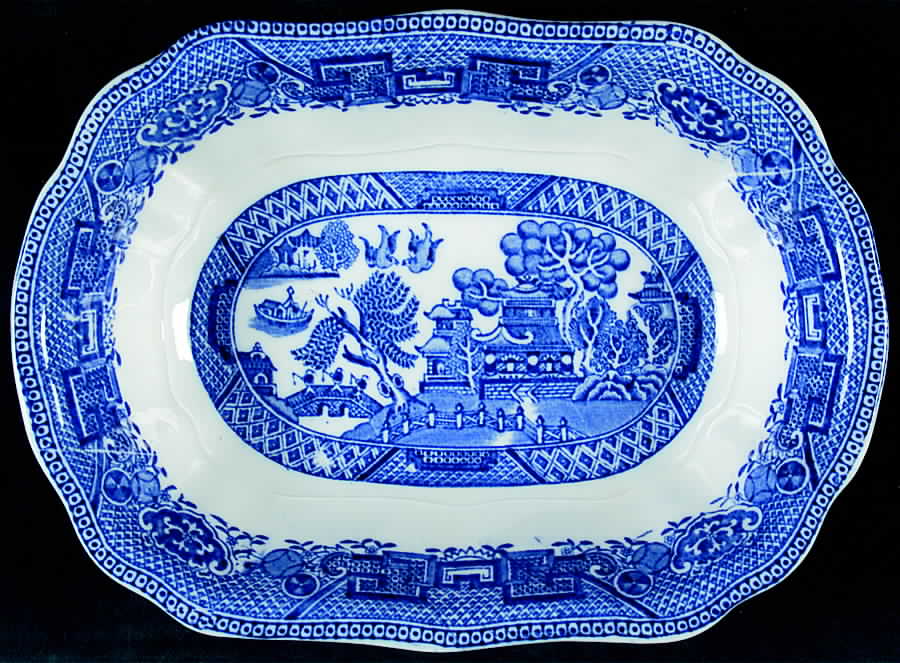 Willow Blue 9" Oval Vegetable Bowl by Globe Pottery (England)-1