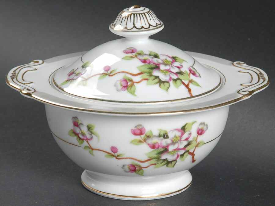 Apple Blossom Sugar Bowl & Lid by Gold China-1