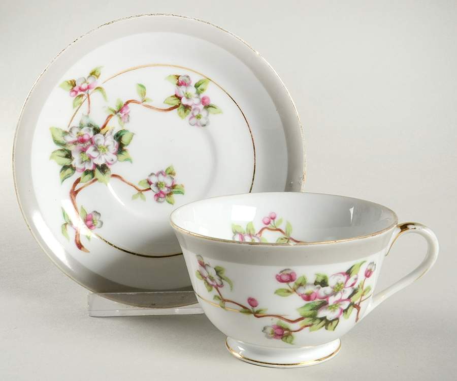 Apple Blossom Footed Cup & Saucer Set by Gold China-1