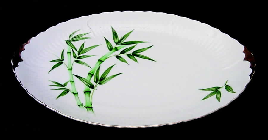Bamboo (Scalloped) 12" Oval Serving Platter by Gold China-1