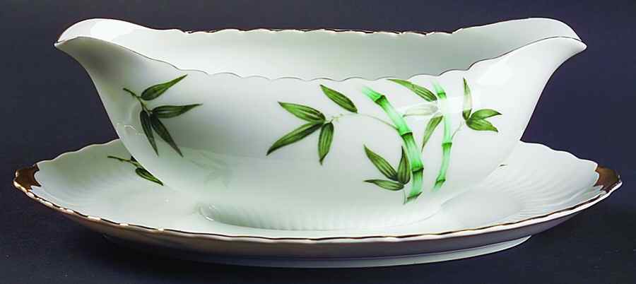 Bamboo (Scalloped) Gravy Boat with Attached Underplate by Gold China-1