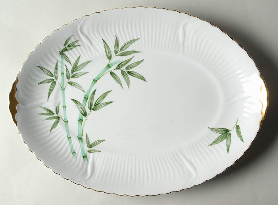 Bamboo (Scalloped) 16" Oval Serving Platter by Gold China-1