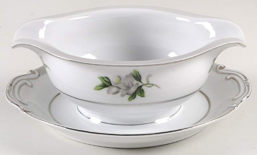 First Love (Platinum Trim) Gravy Boat with Attached Underplate by Gold China-1