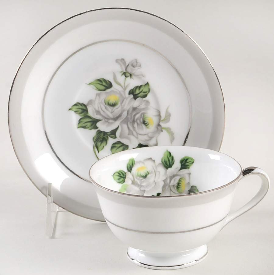 First Love (Platinum Trim) Footed Cup & Saucer Set by Gold China-1