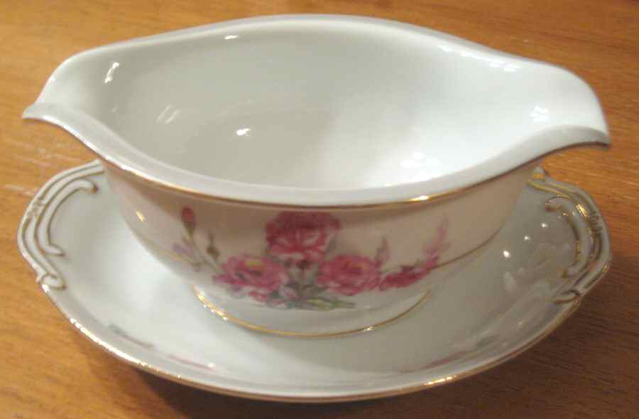 Rose Dawn Gravy Boat with Attached Underplate by Gold China-1